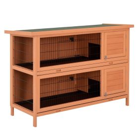 54" 2-Story Large Rabbit Hutch Bunny Cage Wooden Pet House Small Animal Habitat with Lockable Doors, No Leak Tray and waterproof Roof for Rabbit (Option: Orange-1455x550x210 mm)
