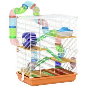 5 Tiers Hamster Cage Portable Animal Travel Carrier W Exercise Wheels Tube, Orange (Option: Orange)